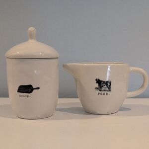 Rae Dunn "Scoop" And "Pour" Ceramic Sugar Bowl And Creamer Farmline Collection